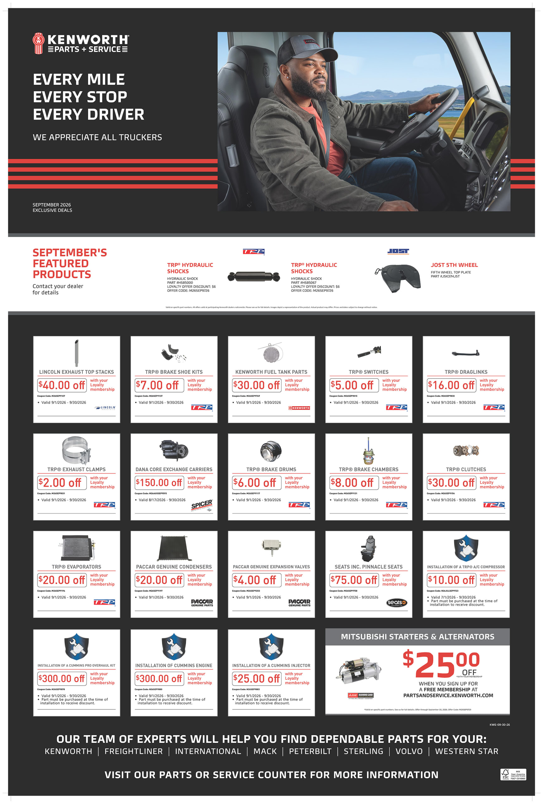 Kenworth September Part Specials Kenworth September Part Specials